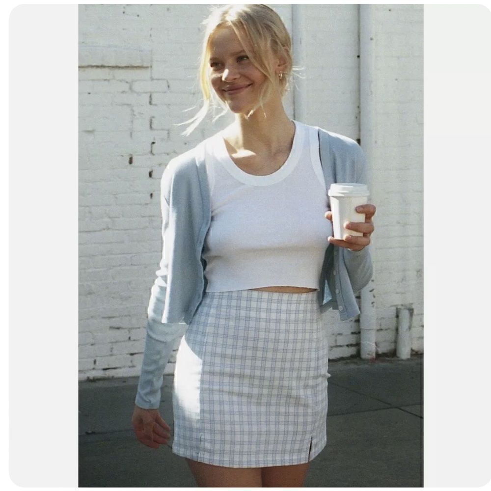 Brandy Melville Blue Plaid Check Cara Skirt